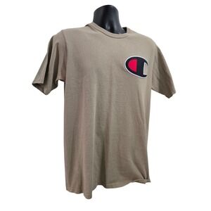 Champion Big Logo Embroidered T-Shirt - Tan/Khaki - Size Large